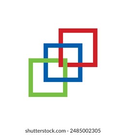 Logo de tres cajas con líneas y fondo en blanco