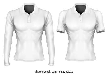 Three-button placket polo collar polo shirt. Long-sleeve and short-sleeve variants of polo-shirt. Vector illustration. Fully editable handmade mesh