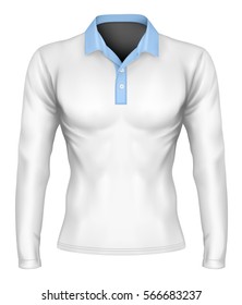 Camisa de polo de cuello de polo de chaqueta de tres botones. Variante de manga larga de polo-camisa. Ilustración vectorial. Malla hecha a mano totalmente editable.