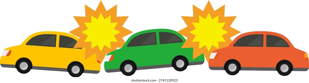 Three-car chain-reaction pileup isolated vector illustration