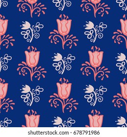 Three-color floral seamless pattern.