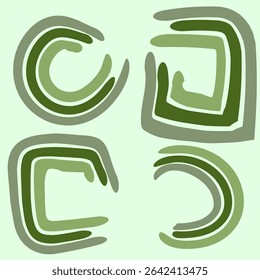 Abstracción verde de tres colores de cuatro figuras