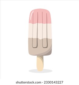 Three-color ice cream on a stick. Popsicle ice cream, ice lolly, with different topping isolated on white background. Vector illustration. Hand-drawn.