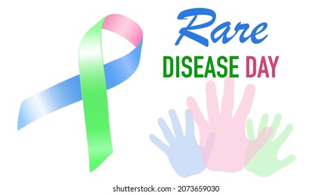 Three-color ribbon for the World Day of Rare Diseases. February 28. Vector illustration, banner. Vector illustration