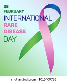 Three-color ribbon for the world rare disease day on 28 of February. On a color gradient background