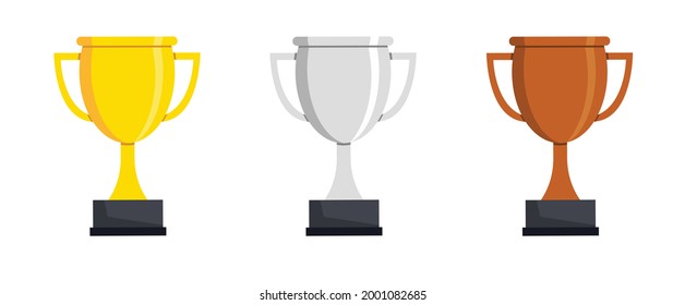Three-color trophy. Sports competition illustration. Golden trophy.