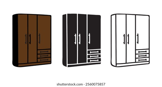 Three-color wardrobe illustration with drawers