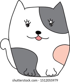 Three-colored cat (gray, orange,and white)is a  doodle cartoon vector  or illustration. The happy face of the kitten is cute and fluffy. The hand drawn is simple and isolated the white background. 