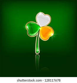 Three-colored clover leaf on green background, illustration.