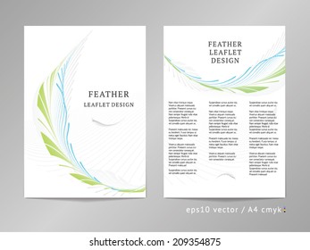 Three-column double sided vector leaflet / brochure / cover layout template with two-colored classic eco-style green laurel ornament illustration. A4, eps10, cmyk.