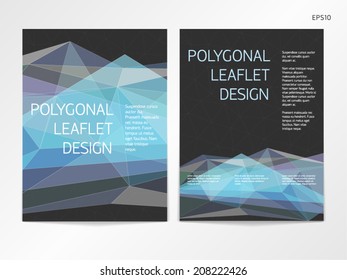 Three-column double-sided vector leaflet / brochure / cover / flyer layout template with dark polygonal background and one-color foreground.