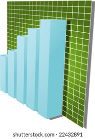 Three-d barchart and upwards line graph financial diagram illustration over square grid