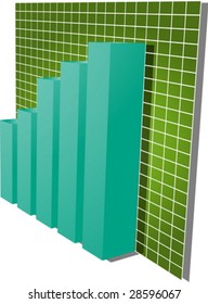 Three-d barchart and upwards line graph financial diagram illustration over square grid