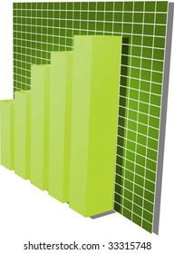 Three-d barchart and upwards line graph financial diagram illustration over square grid vector