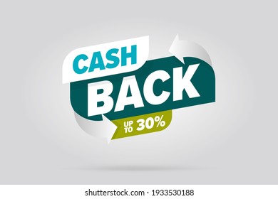 Three-dimension Cash Back Up To 30 Percent Sale Template. Refund And Money Return After Shopping Special Offer Commerce Financial Deal Vector Illustration Isolated On White Background