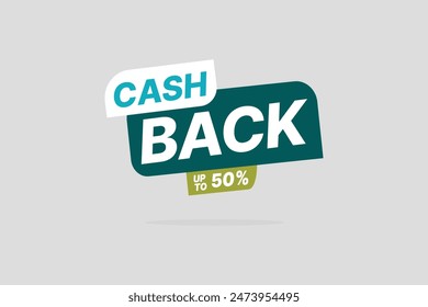 Three-dimension cash back up to 50 percent sale template. Refund and money return after shopping special offer commerce financial deal vector illustration isolated on grey background.