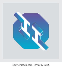 Three-dimension letters I and I on a hexagonal substrate. Isometric 3d font for design. II - monogram or logotype.