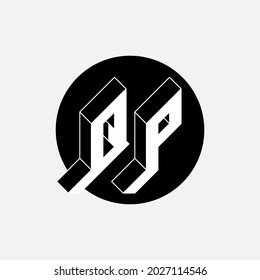 Three-dimension letters. QP - 2-letter code. Isometric 3d font for design. Volume alphabet. Letters Q and P - Monogram or logotype.