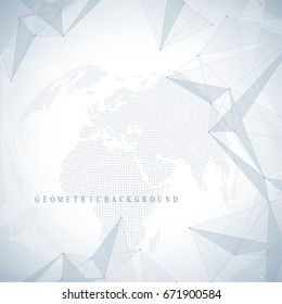 Three-dimensional abstract background planet. Virtual background communication or particle compounds. Global network connection and lines plexus. 