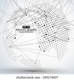 Three-dimensional abstract planet, Dot world map consisting of, representing the global, Global network connection,international meaning.