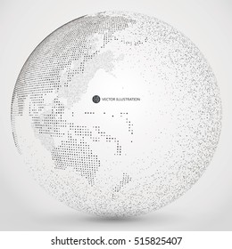 Three-dimensional abstract planet, dots, representing the global, international meaning.