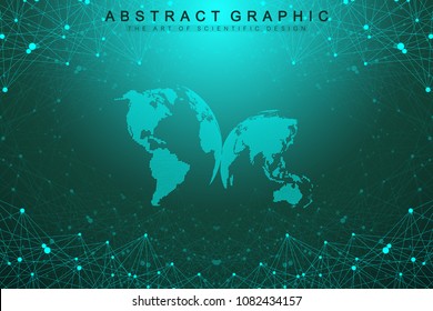 Three-dimensional abstract planet, representing the global, international meaning technology networking concept. Digital data visualization. Big Data background communication vector illustration