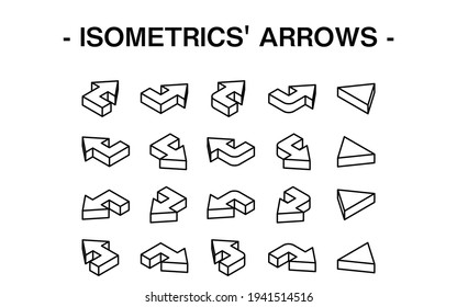 Three-dimensional arrow set illustration, line art