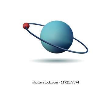 Threedimensional atom. Chemical model. The sphere with the orbit. Vector illustration.