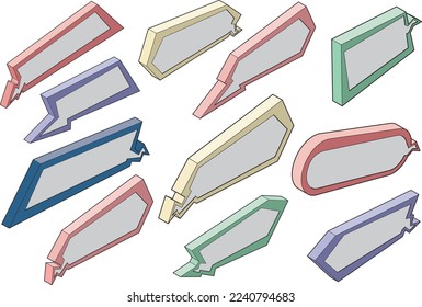 Three-dimensional balloon set in isometric style in pastel colors. Communication concept. With main lines.
