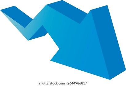Ilustração do ícone de seta para baixo azul tridimensional