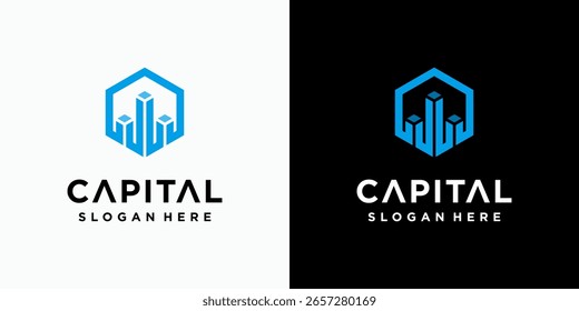 Diseño de logotipo de Vector gráfico de crecimiento de edificios tridimensionales con estilo moderno, simple, limpio y abstracto. Iconos para negocios, finanzas, consultoría y marca personal.