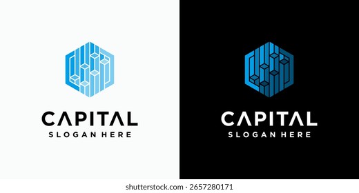 Diseño de logotipo de Vector gráfico de crecimiento de edificios tridimensionales con estilo moderno, simple, limpio y abstracto. Iconos para negocios, finanzas, consultoría y marca personal.