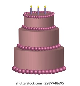 three-dimensional cartoon cake. Birthday cake background design. Vector illustration.