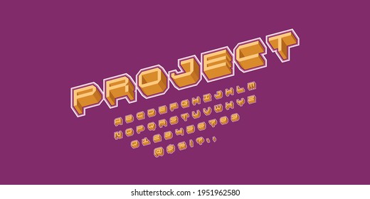 Three-dimensional characters in isometry. Alphabet font. Capital letters of the Latin alphabet. Vector symbols.