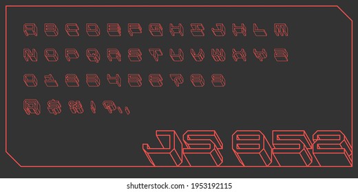 Three-dimensional characters in isometry. Alphabet font. Capital letters of the Latin alphabet. Vector symbols.