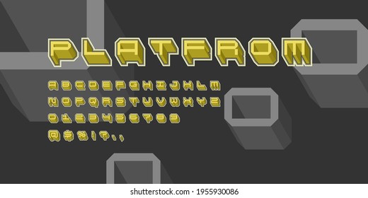 Three-dimensional characters in isometry. Alphabet font. Capital letters of the Latin alphabet. Vector symbols.