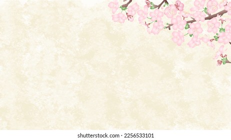 Three-dimensional cherry blossom branch and Japanese paper background Japanese style material. Vector illustration.