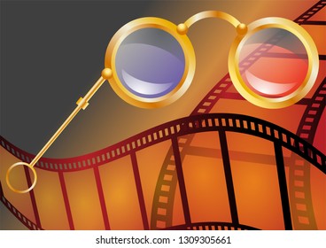 three-dimensional cinema. abstract background with 3d glasses