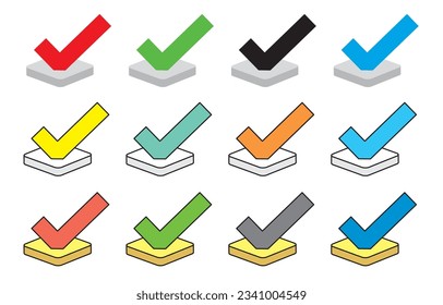 Three-dimensional and colorful check mark icon