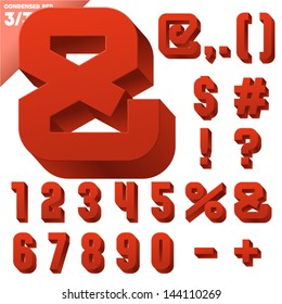 Three-dimensional condensed alphabet. Vector illustration of 3d font characters. Clear color style. Symbols