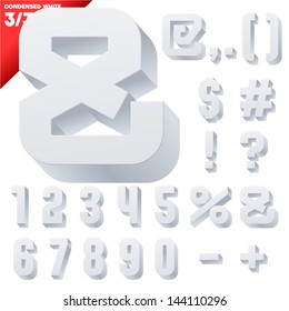 Three-dimensional condensed alphabet. Vector illustration of 3d font characters. Clear color style. Symbols