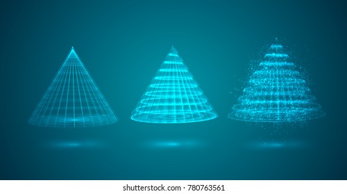 a three-dimensional cone of luminous lines. abstract vector set