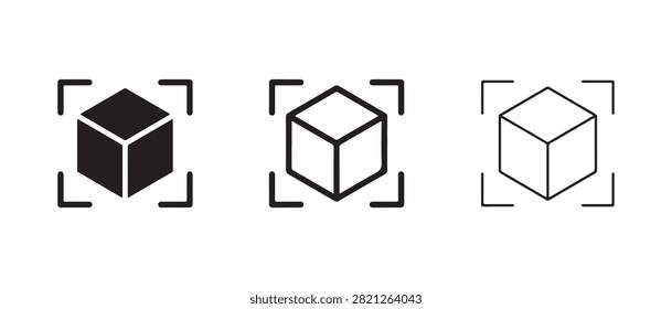 Threedimensional cube icons with progressive line detail isolated on transparent background for graphic design projects