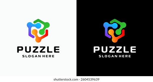 Three-dimensional cube puzzle vector logo design with modern, simple, clean and abstract style. Icon for business, education and personal branding.