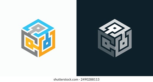 Three-dimensional cube shape technology connection vector logo design with modern, simple, clean and abstract style.