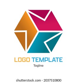 three-dimensional cube template for a logo, sticker or brand of a business, company or corporation. Flat style