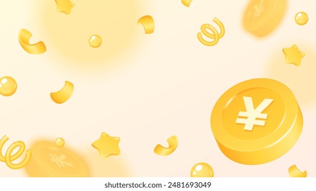 Three-dimensional cute coin background illustration_16:9