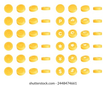 Three-dimensional cute coin illustration material set