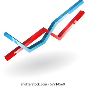 Three-dimensional diagram with two lines. Vector.