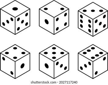 Three-dimensional dices isolated vector illustrations set.